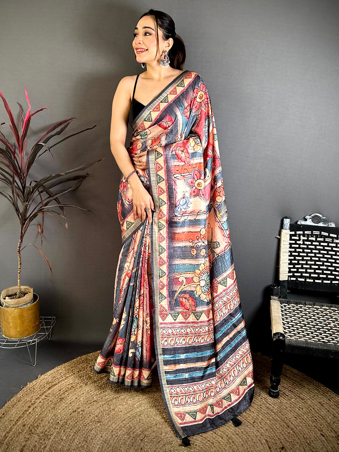 Opulent Tussar Rainbow Striped Saree
