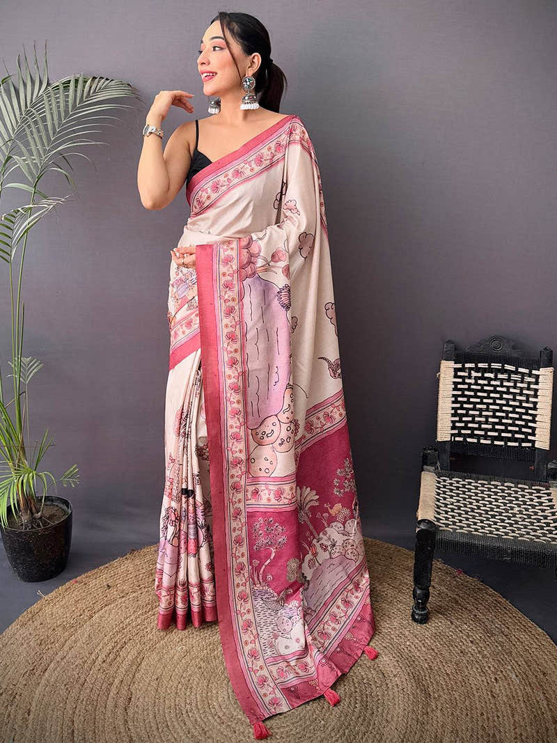 Heritage Tussar Kalamkari Print Saree