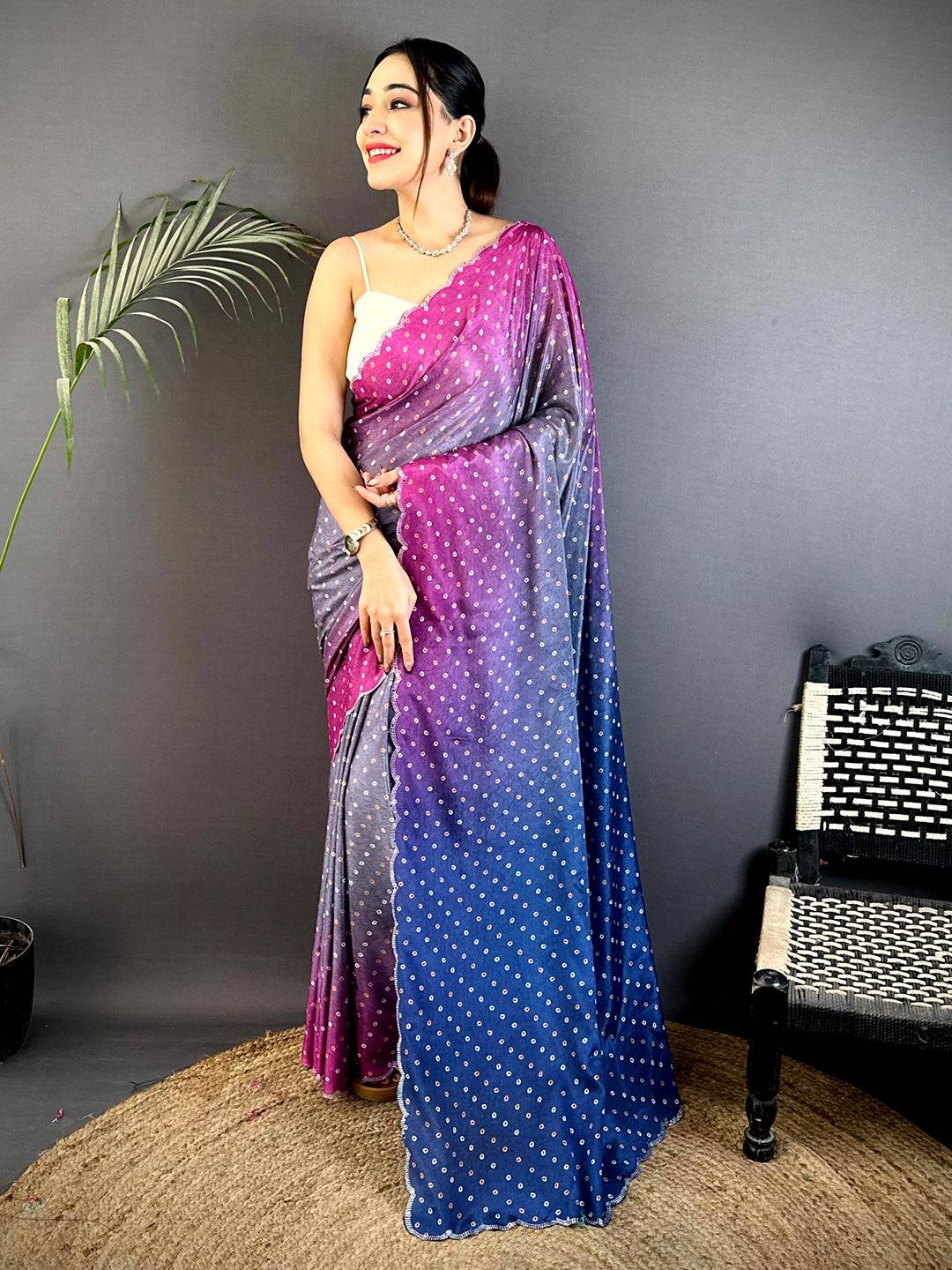Artistic Chiffon Bandhej Swarovski Saree
