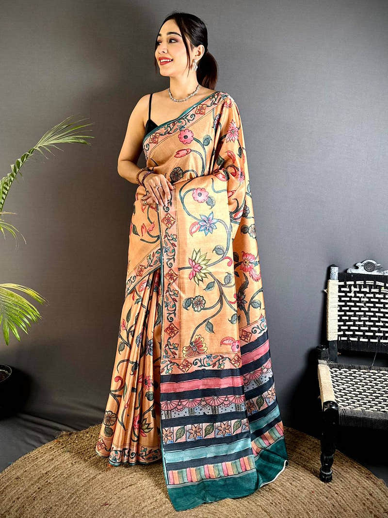 Graceful Pastel Kalamkari Saree