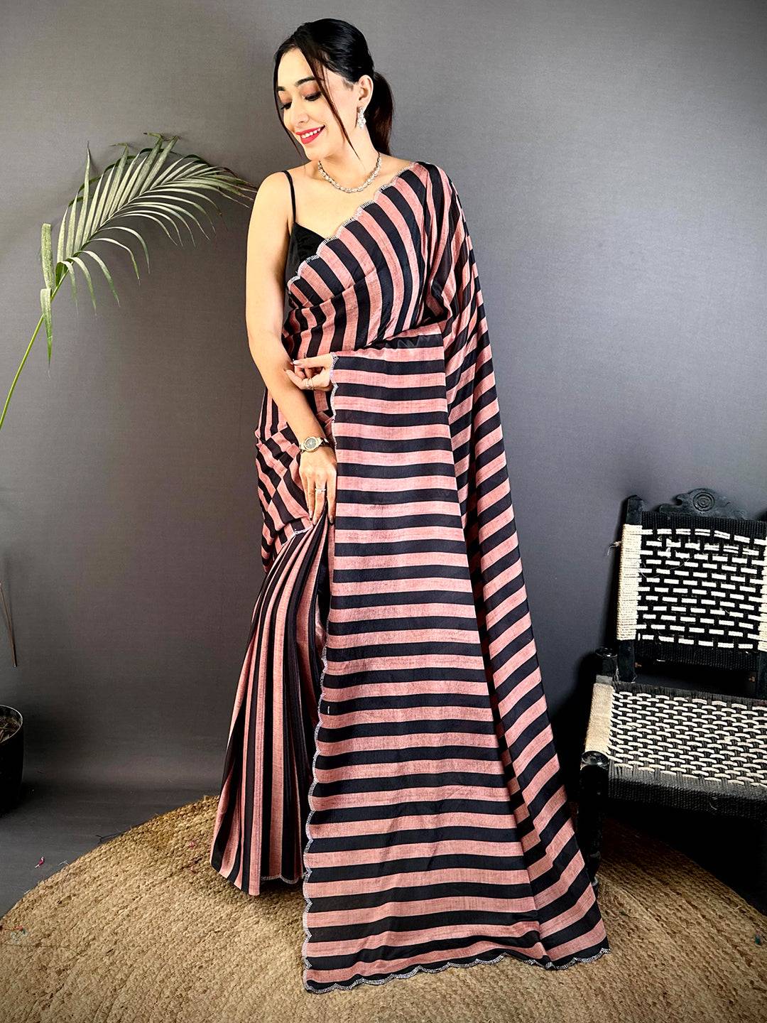 Radiance Soft Chiffon Swarovski Striped Saree