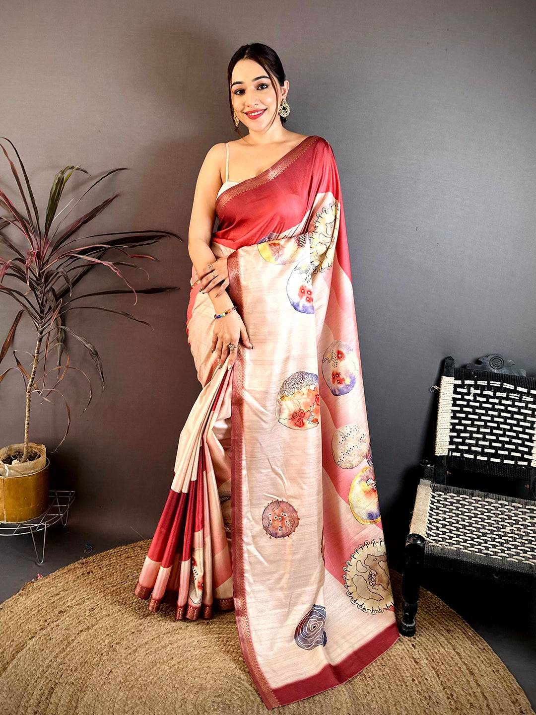 Royal Multicolor Circular Kalamkari Tussar Saree