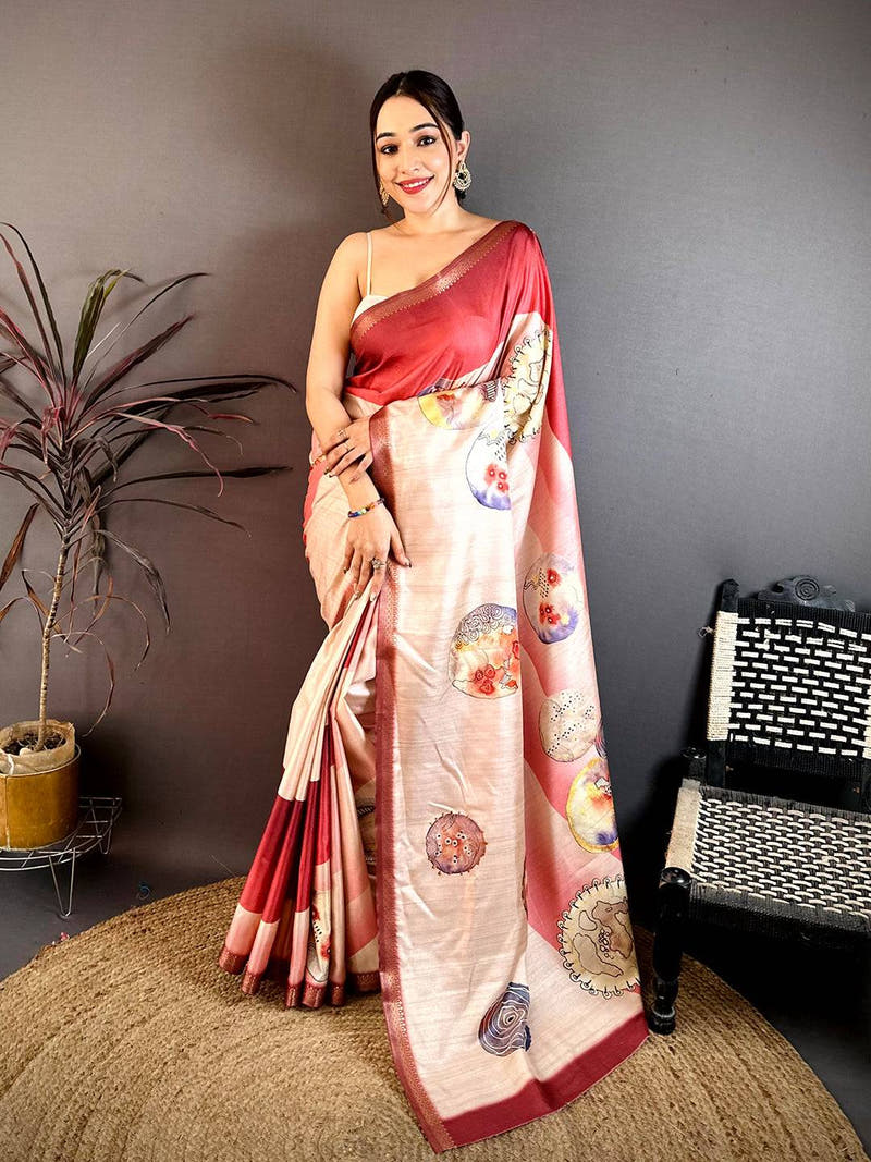 Royal Multicolor Circular Kalamkari Tussar Saree