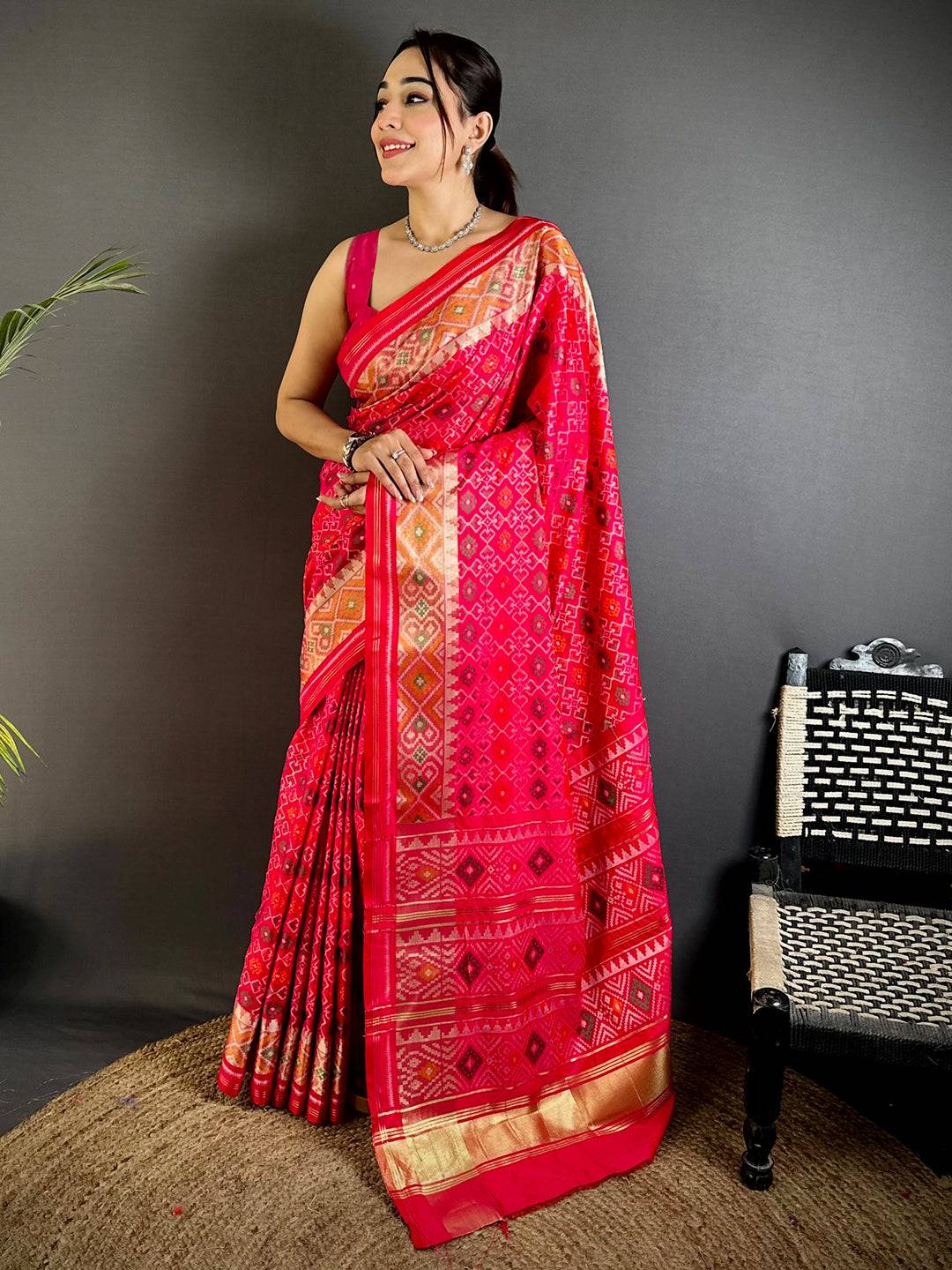 Pink Double Ikkat Heritage Saree