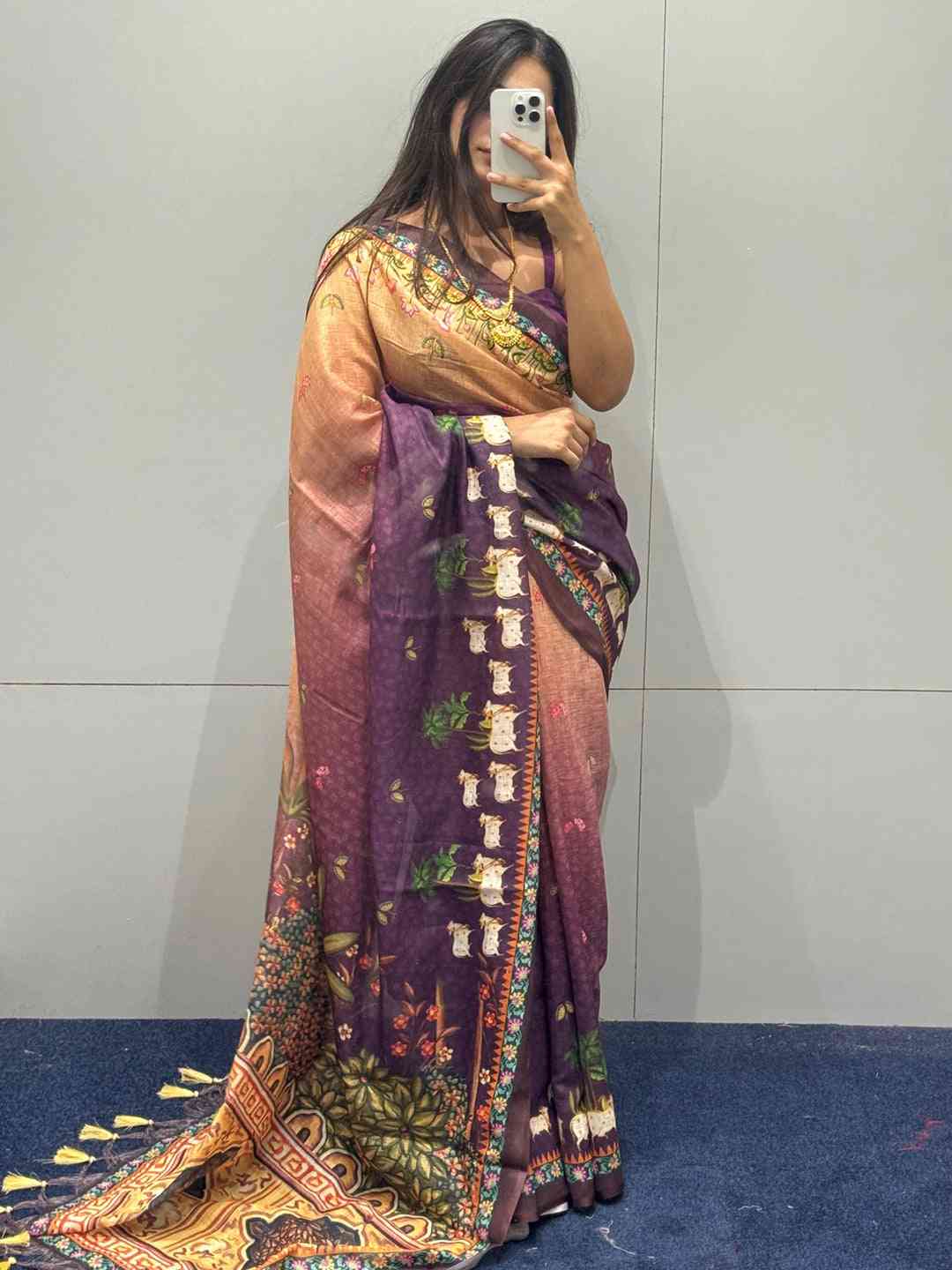 Stylish purple Pichwai saree with ombre effect and patterns