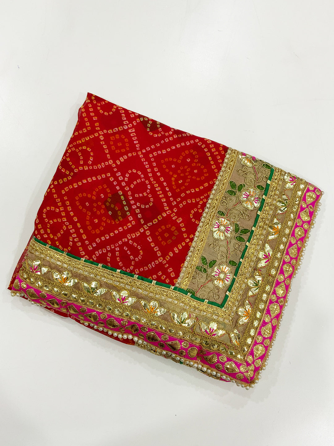 Golden Bandhej Chinnon Chiffon Saree