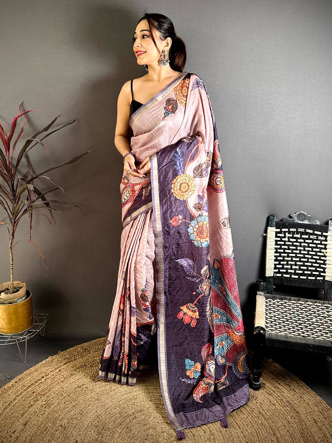 Elegance Soft Tussar Kalamkari Saree