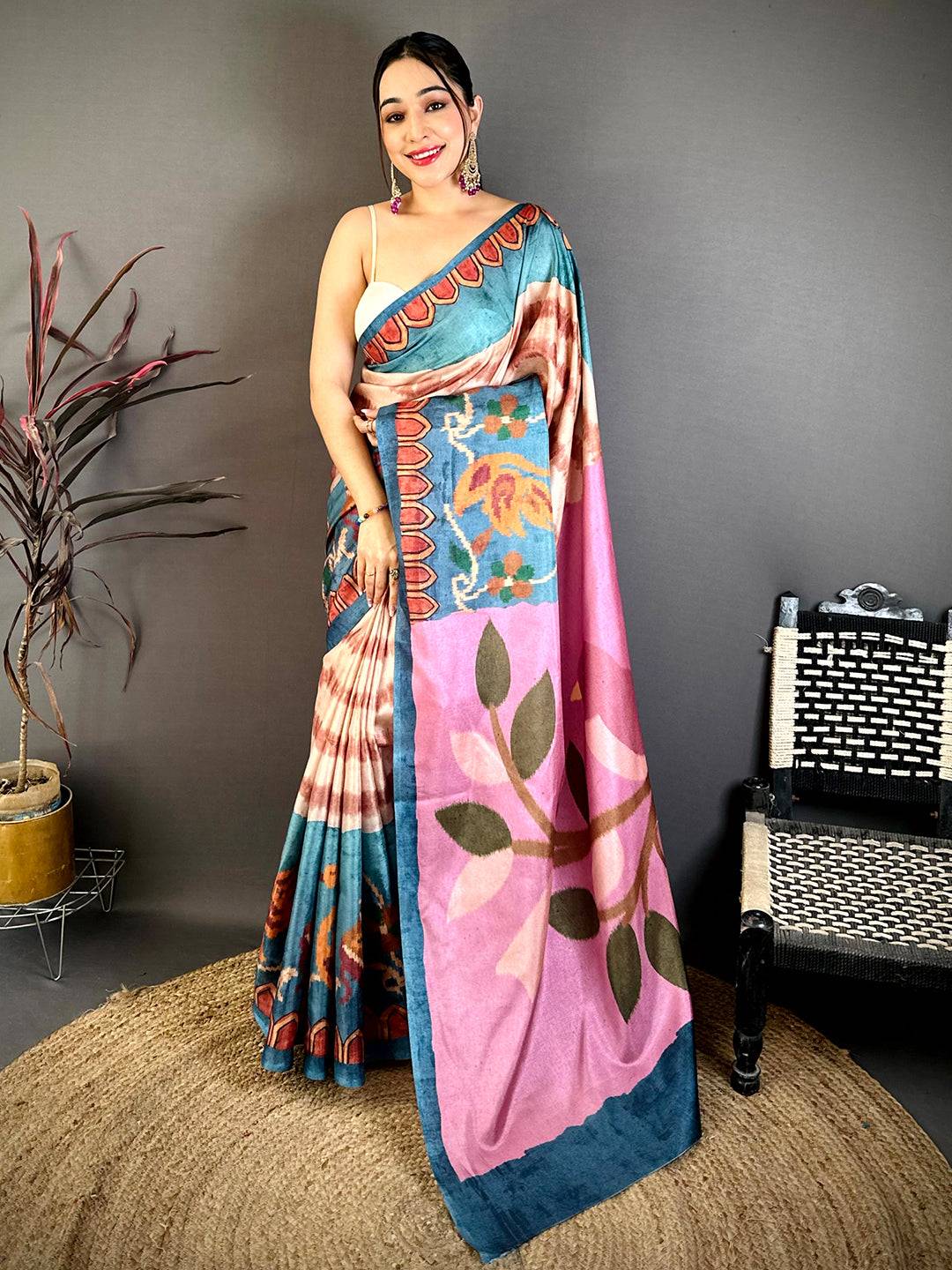 Opulent Ikkat Kalamkari Tussar Saree