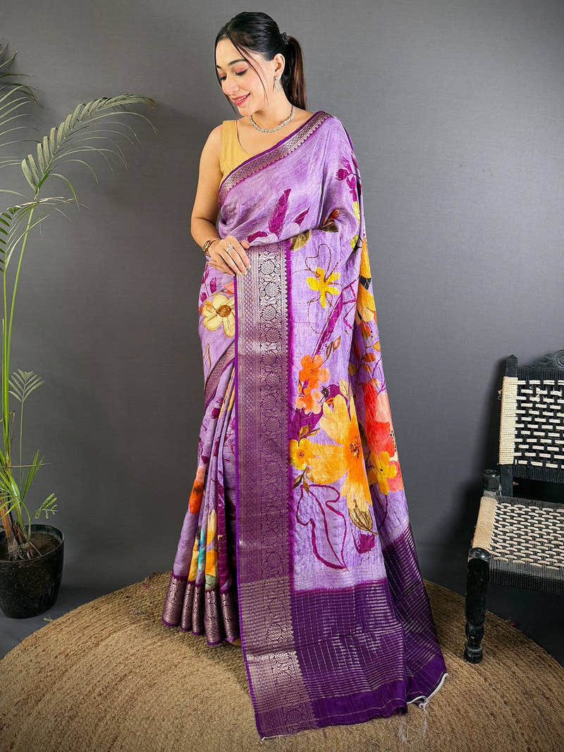 Ethereal Lavender Floral Digital Print Saree