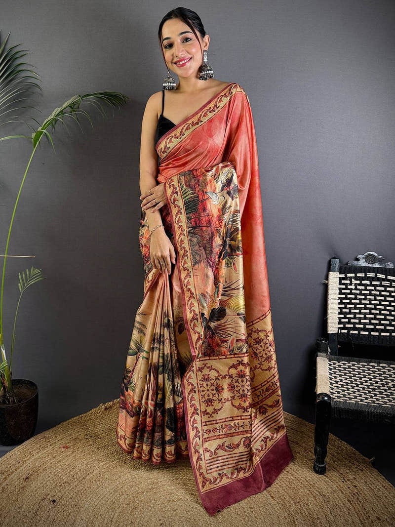 Red Soft Dola Silk Printed Saree