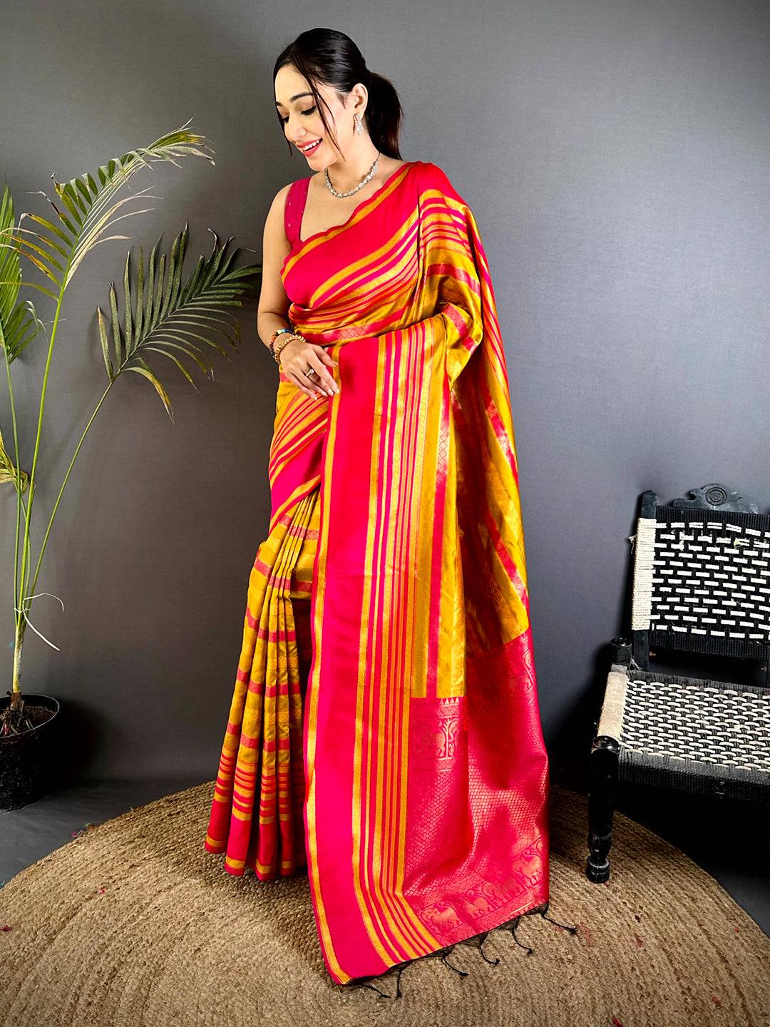 Radiant Satin Stripe Banarasi Katan Silk Saree