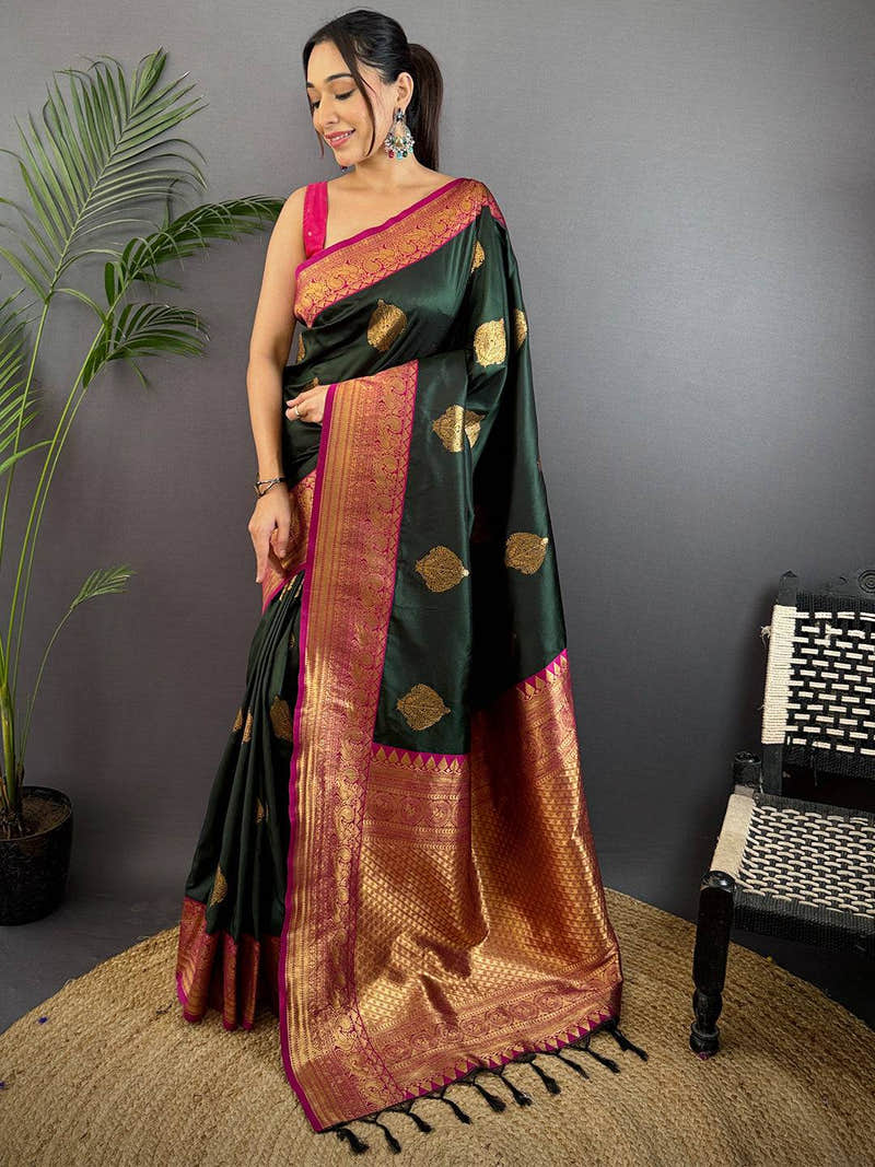 Green Soft Gadwal Silk Saree