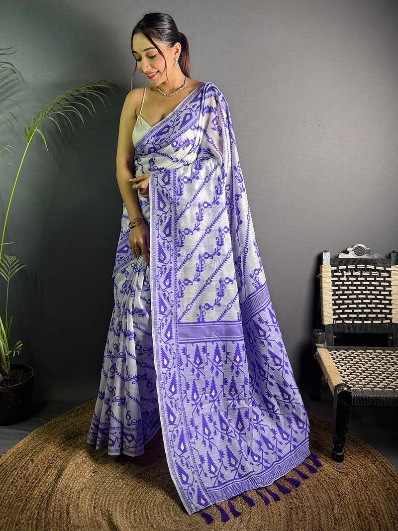 Ethereal Grace Dhakai Jamdani Cotton Silk Saree