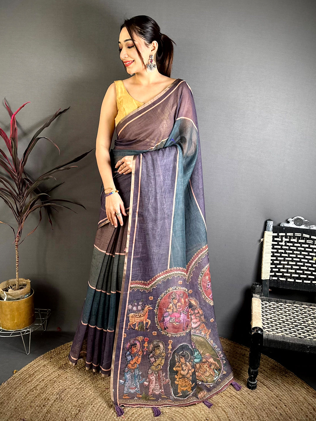 Classic Stripe Linen Tissue Saree