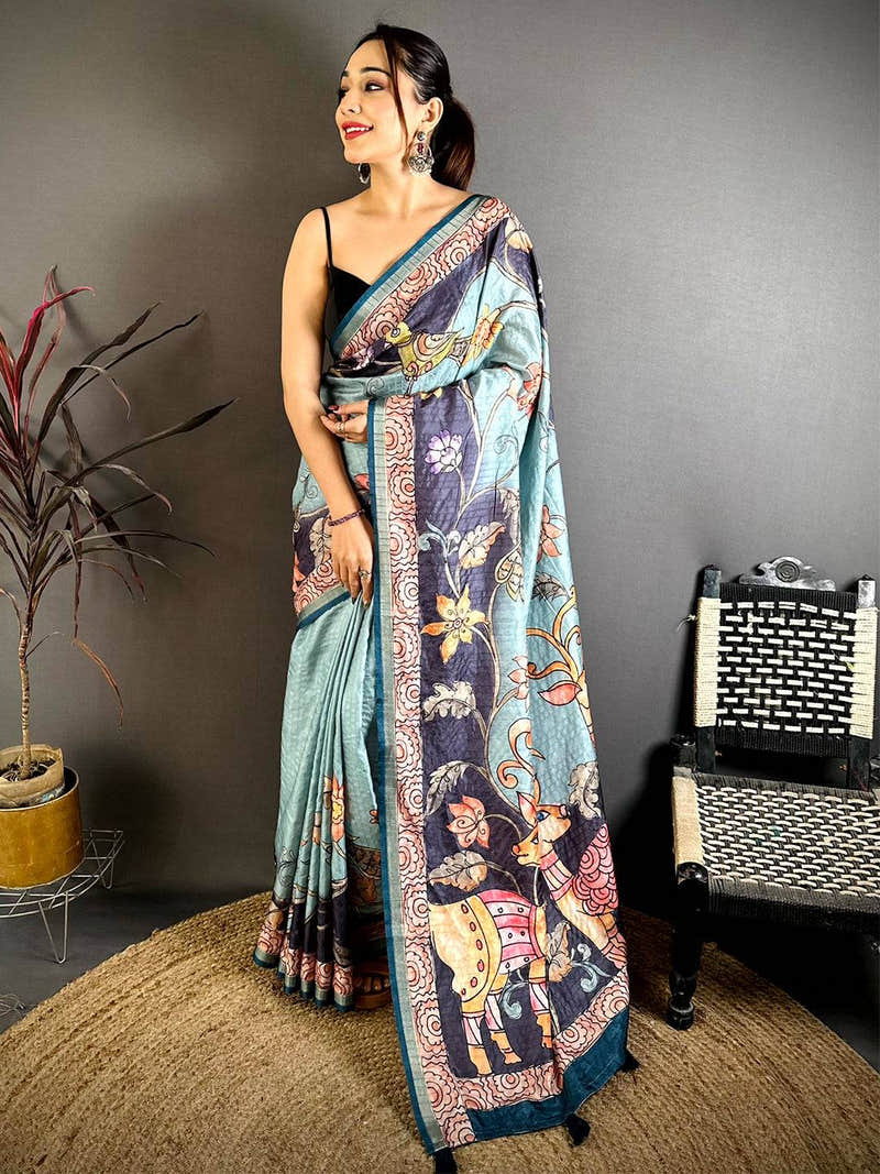 Classic Tussar Kalamkari Art Saree