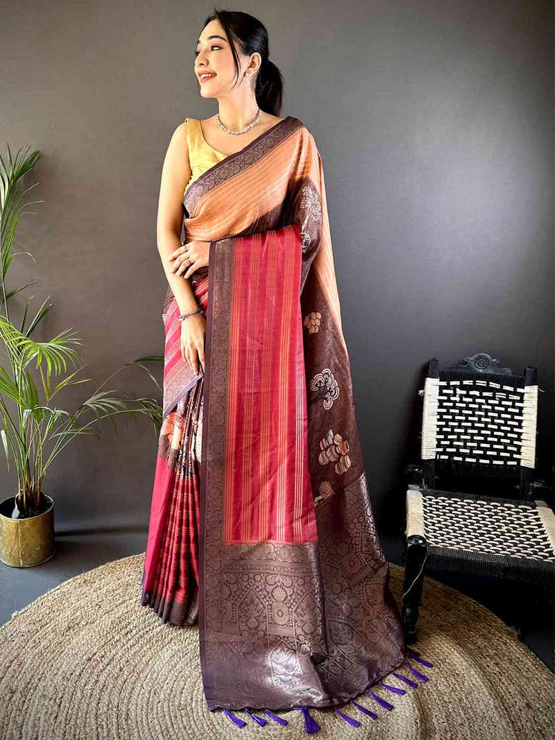 Brown Soft Crepe Silk Ombre Print Saree