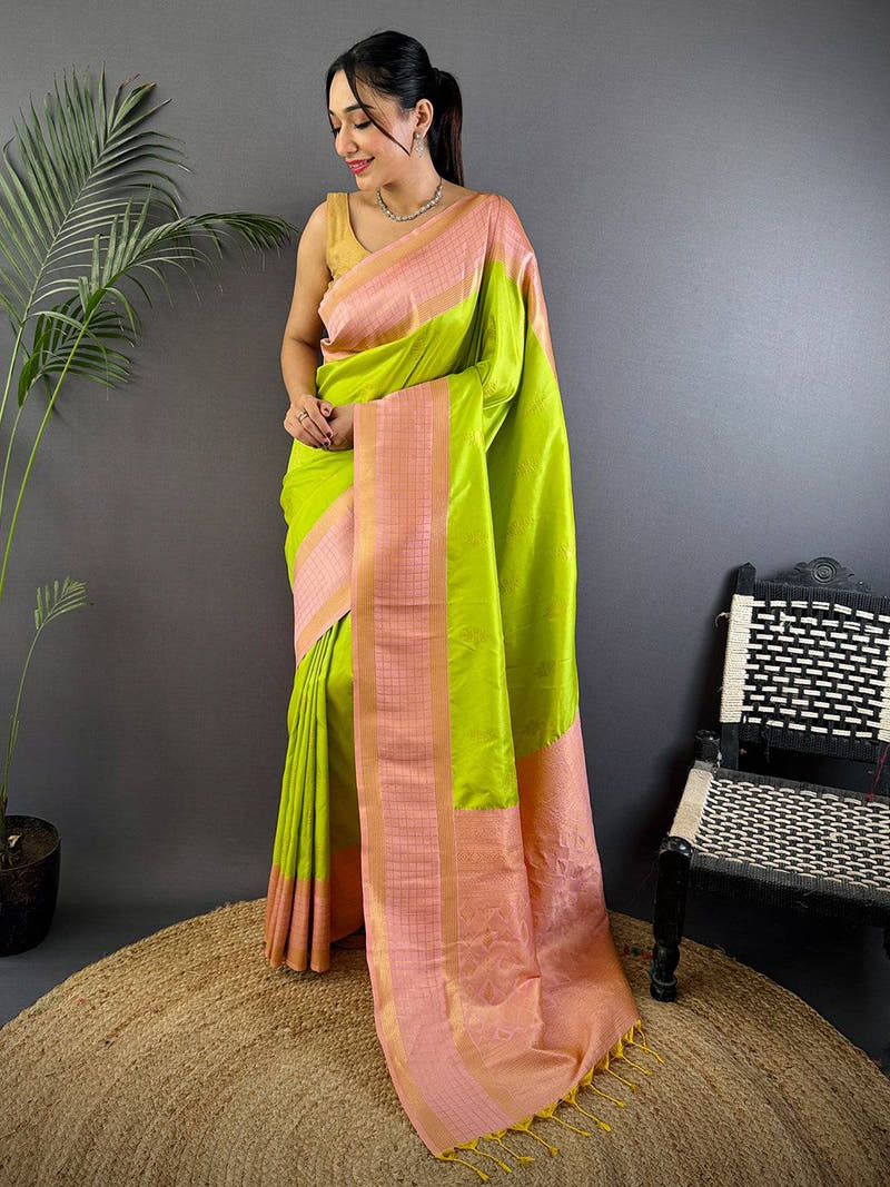 Green Kolam Zari Butta Soft Silk Saree