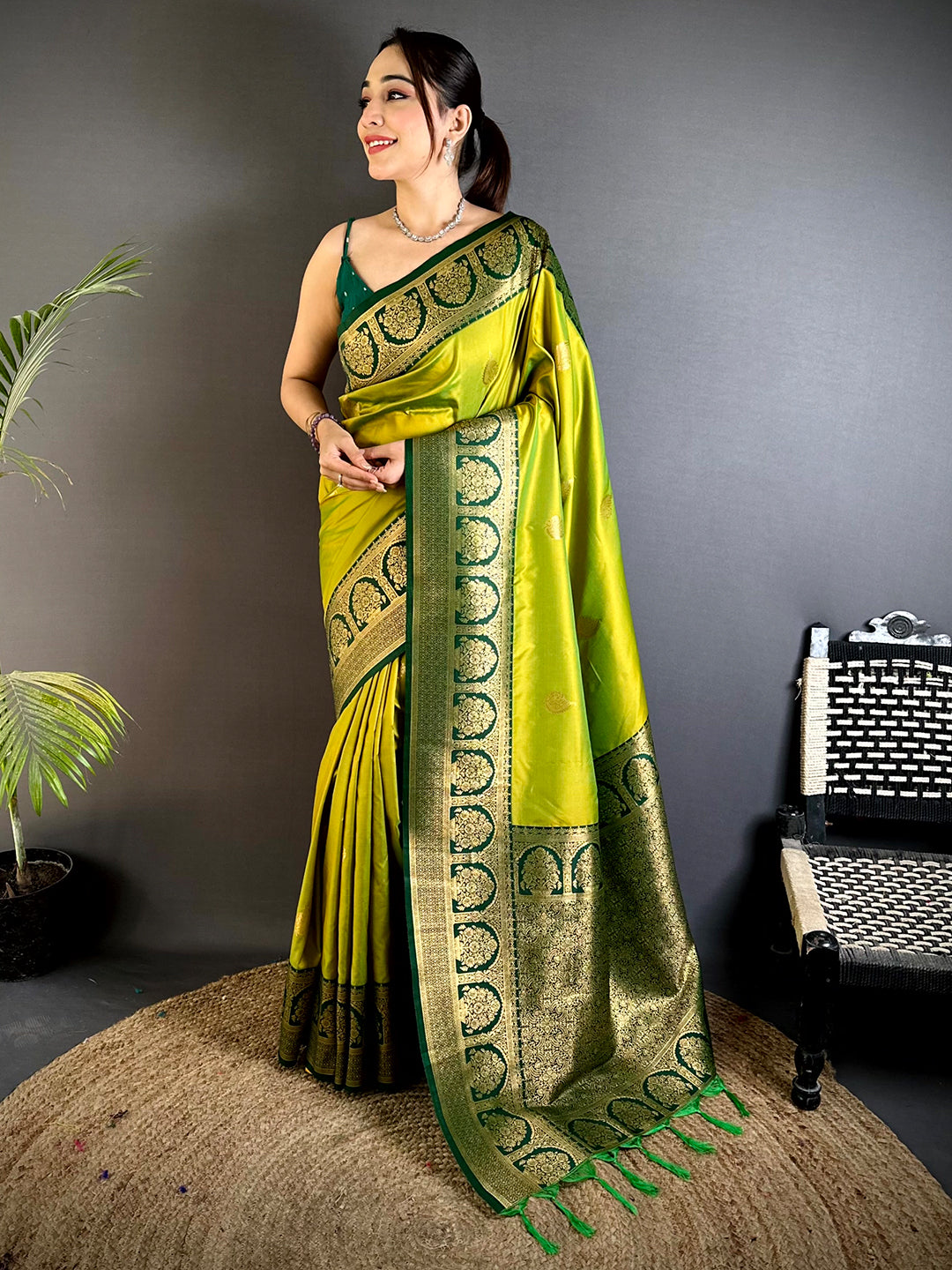 Graceful Soft Silk Swan Motif Saree With Maggam Blouse