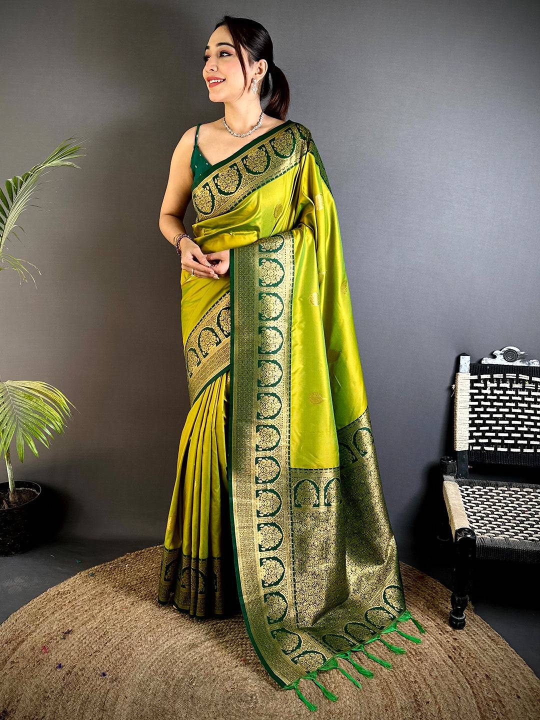 Graceful Soft Silk Swan Motif Saree With Maggam Blouse