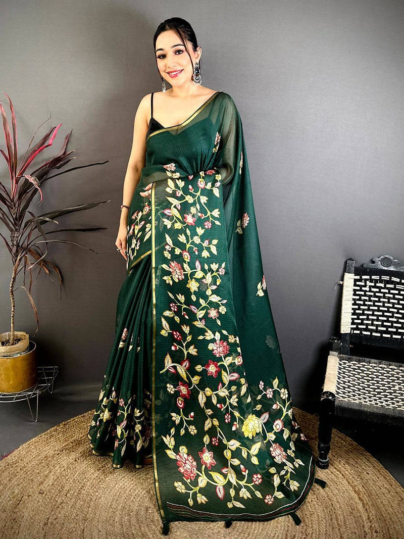 Classic Kota Doriya Floral Kalamkari Saree