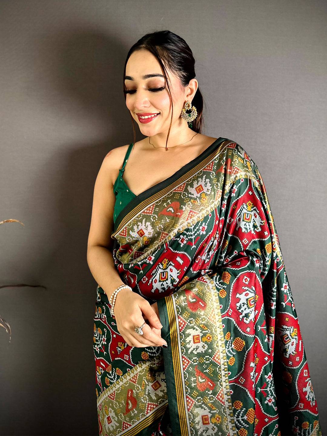 Green Patola Weave Soft Sami Silk Saree