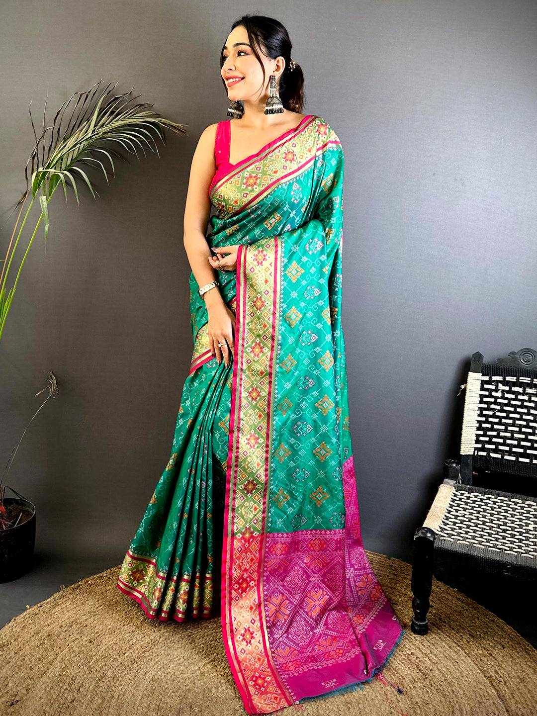 Royal Sky Pochampally Patola Soft Silk Saree