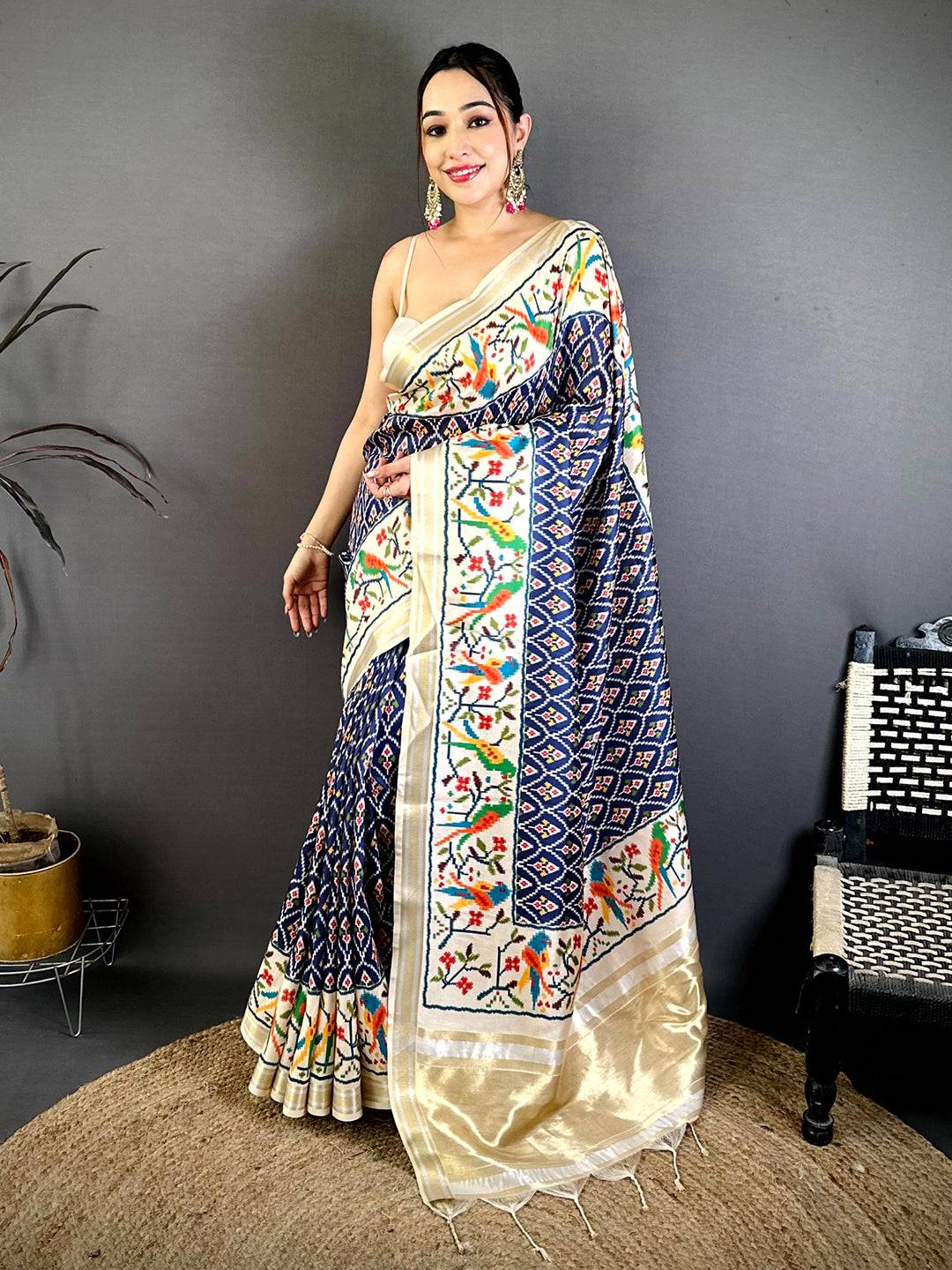 Navy Patola Digital Kanchi Silk Saree