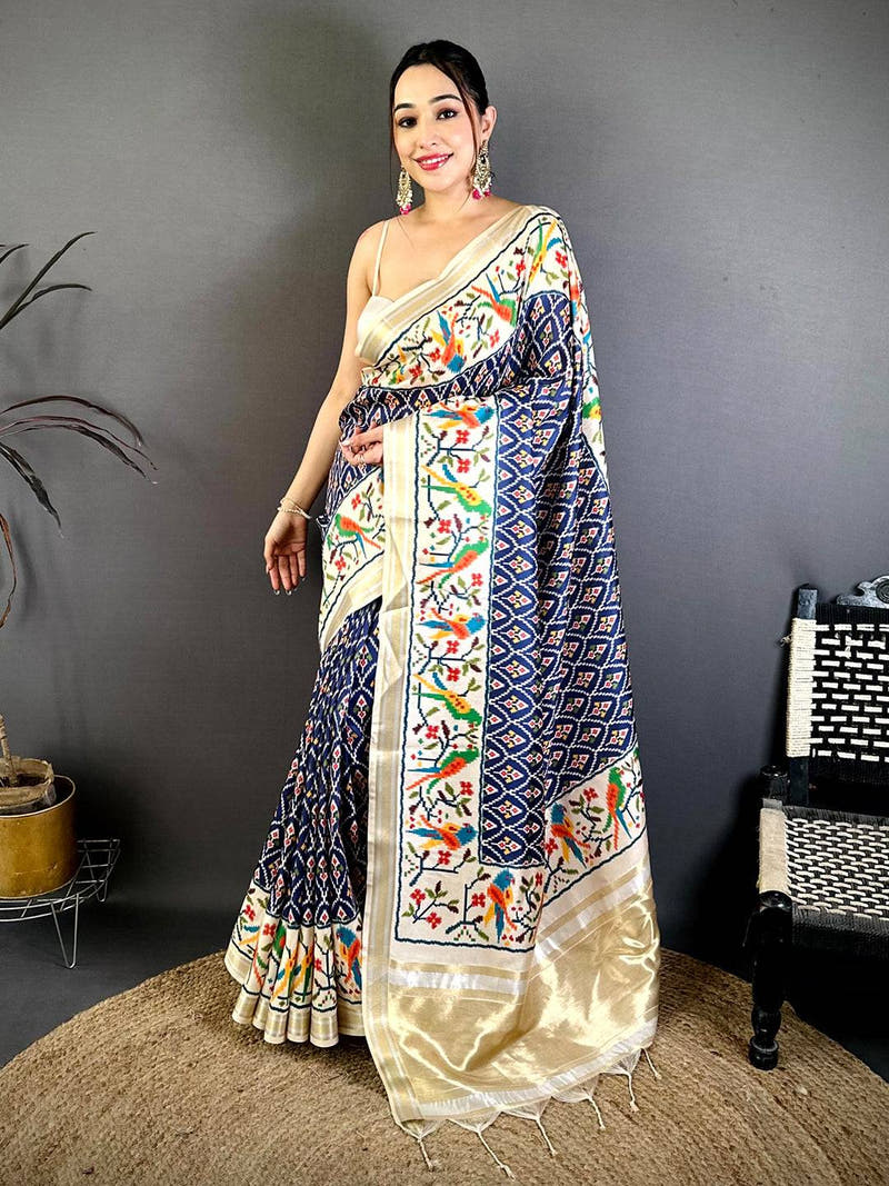 Navy Patola Digital Kanchi Silk Saree