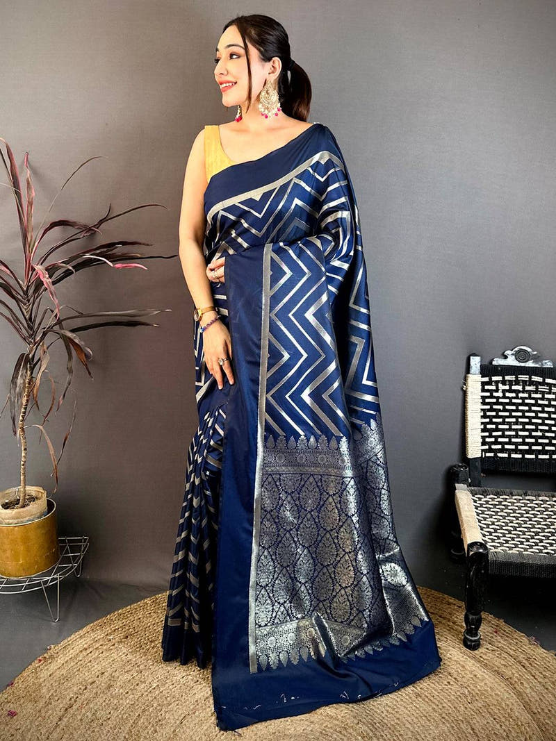 Navy Geometric Zari Weave Banarasi Saree