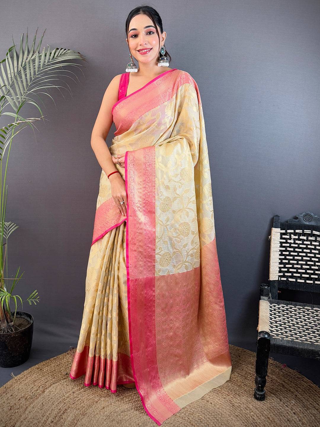 Radiance Kota Kora Gold Zari Saree
