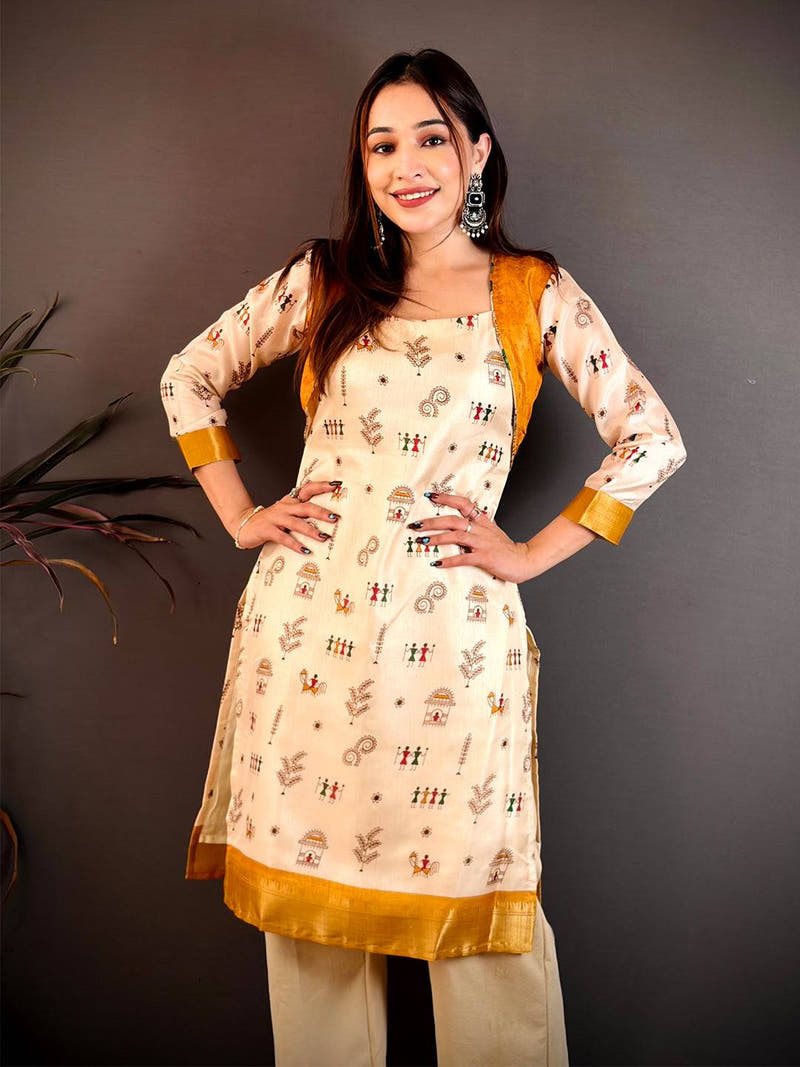 Soft Dola Silk Square Neck Kurti