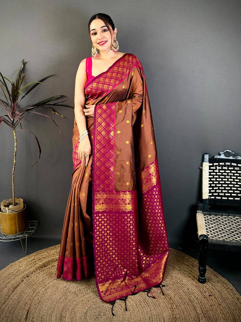 Stylish Ethnic Motif Rich Pallu Soft Silk Saree