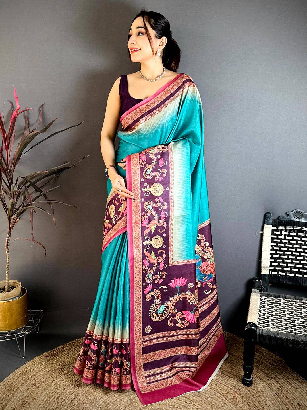 Stylish Tanjore Peacock Border Saree