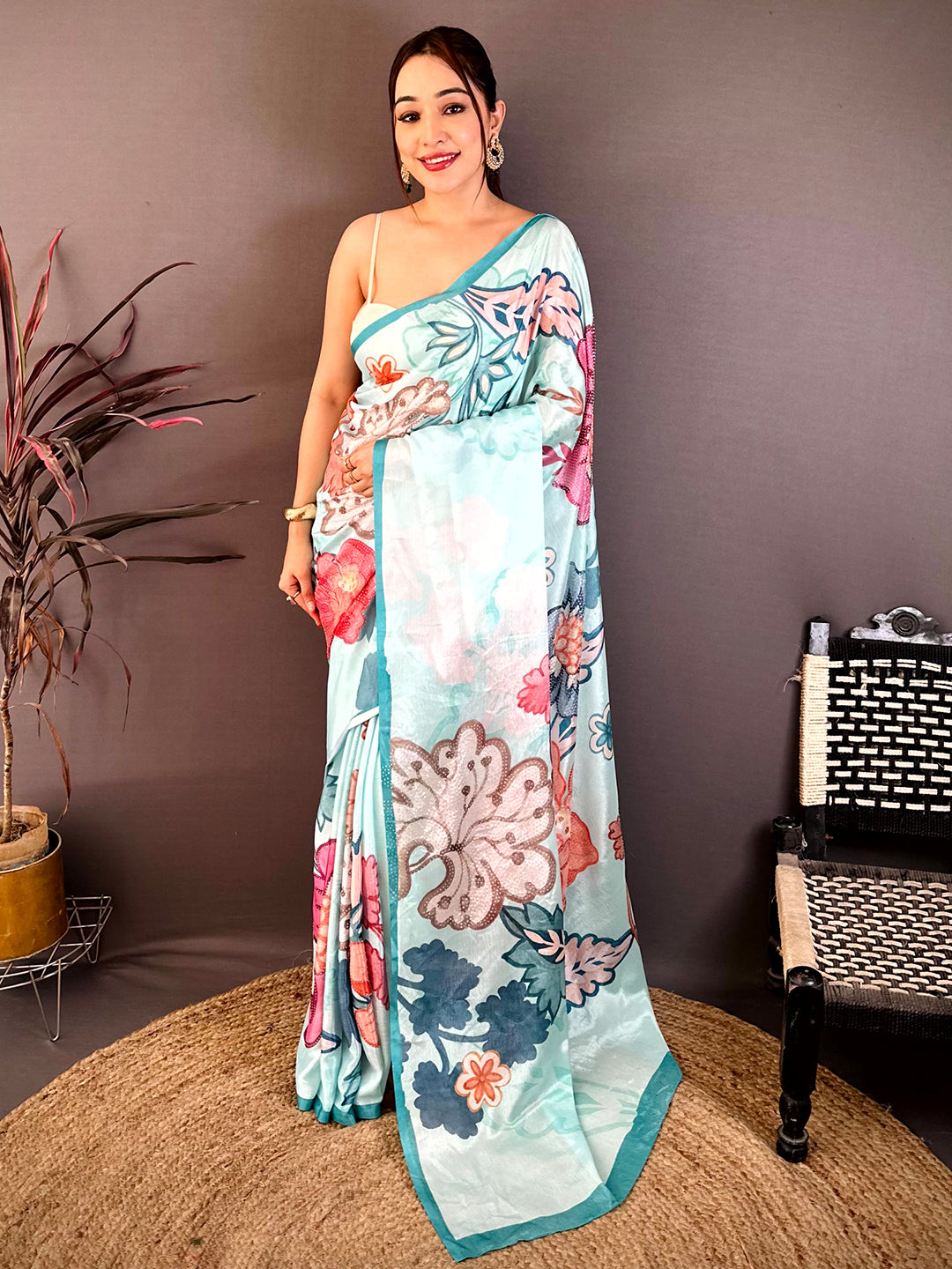Radiant Chinnon Chiffon Floral Swarovski Saree