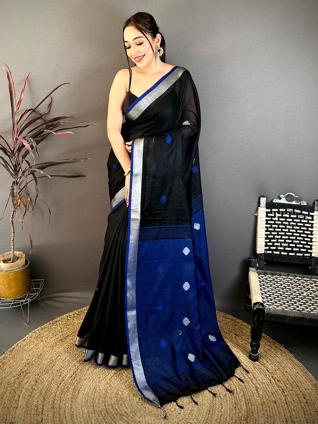 Radiant Minakari Polka Dot Linen Saree