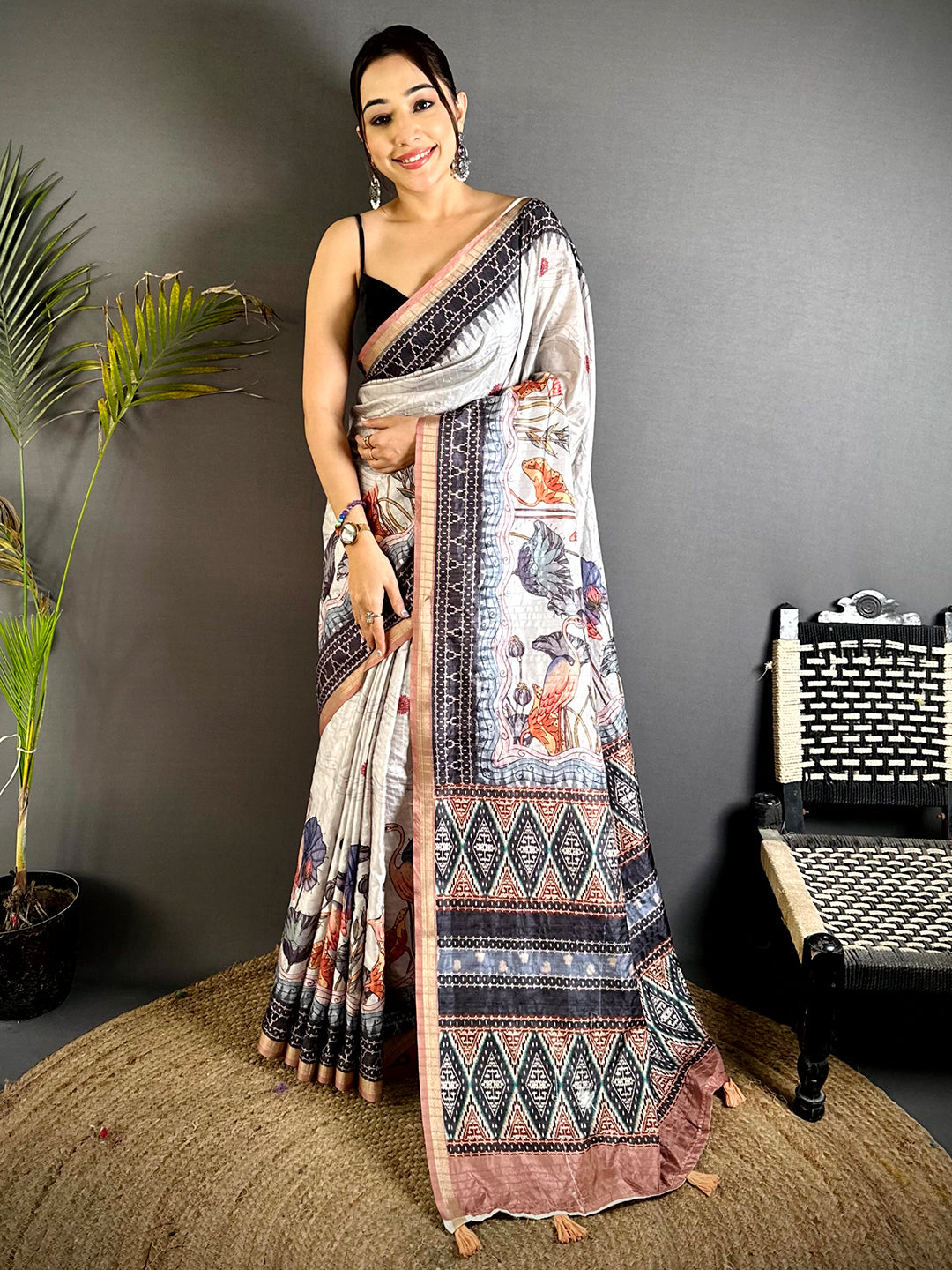Heritage Slub Ghicha Ikkat Saree