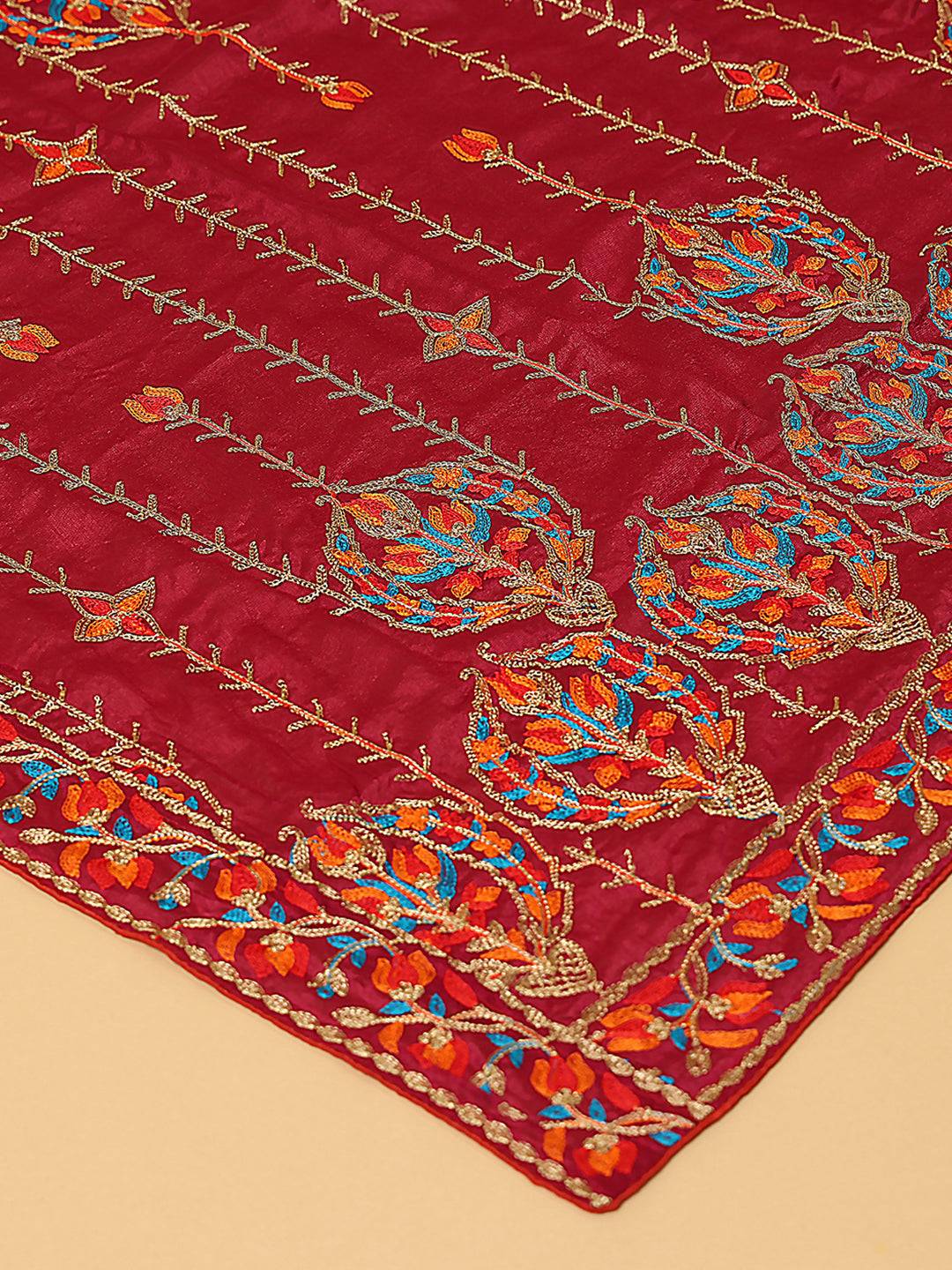 Close-up of embroidered poly chiffon pashmina dupatta