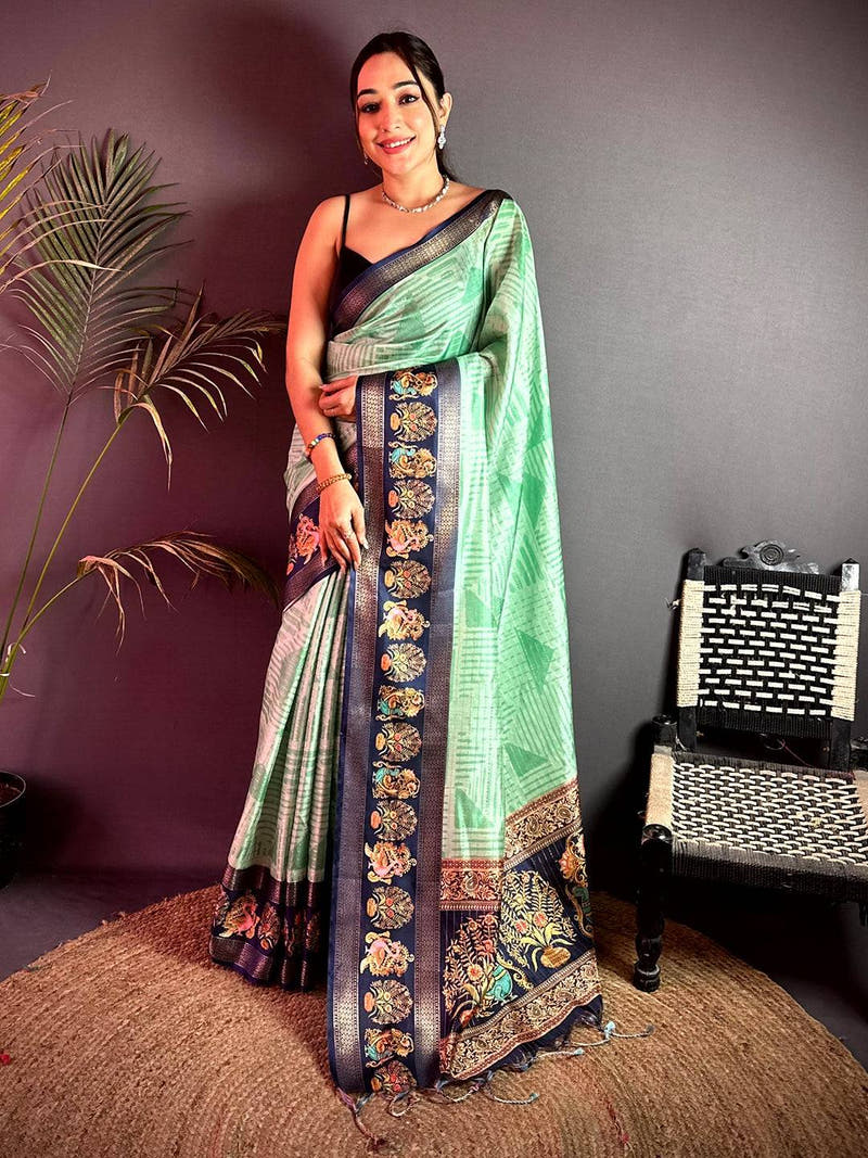 Regal Tanjore Geometric Semi Silk Saree