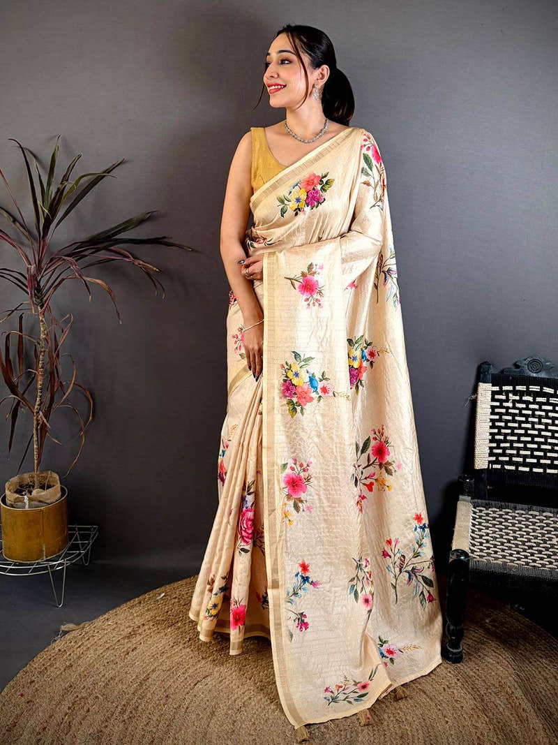 Celebrity Tussar Floral Ghicha Weaving Saree