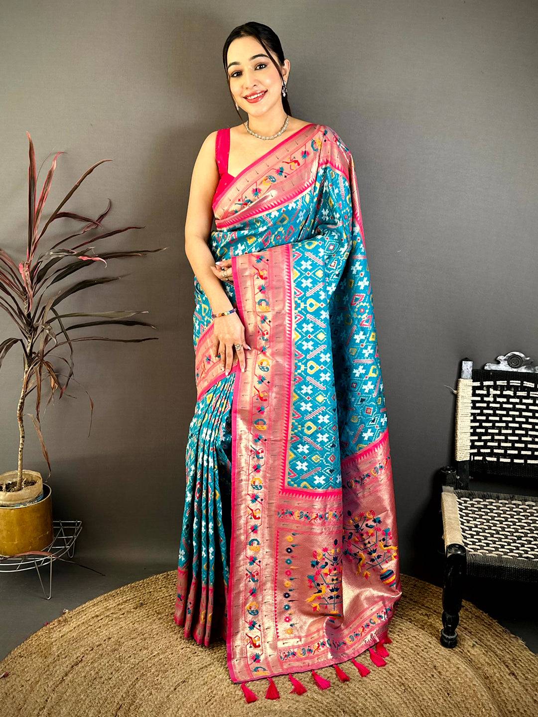 Turquoise Patola Silk Zari Weaving Saree