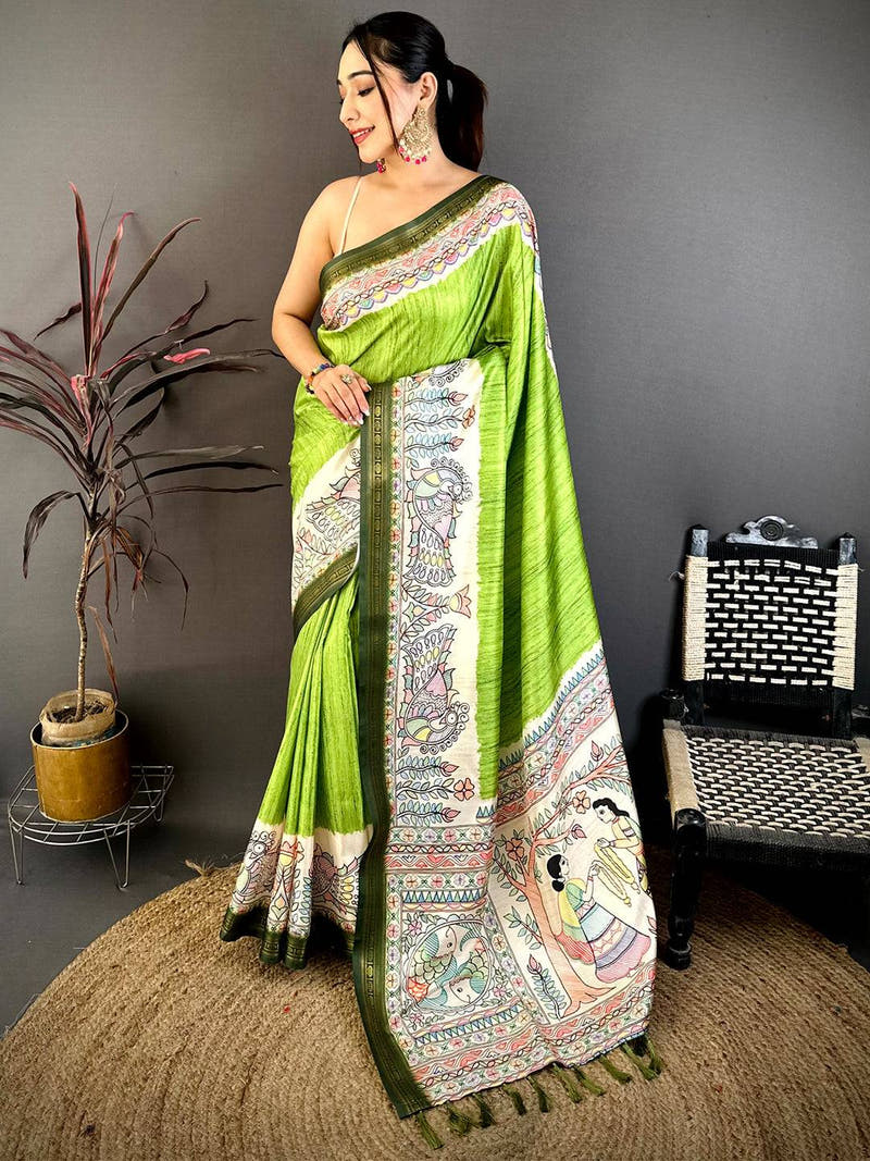 Opulent Madhubani Print Soft Silk Saree