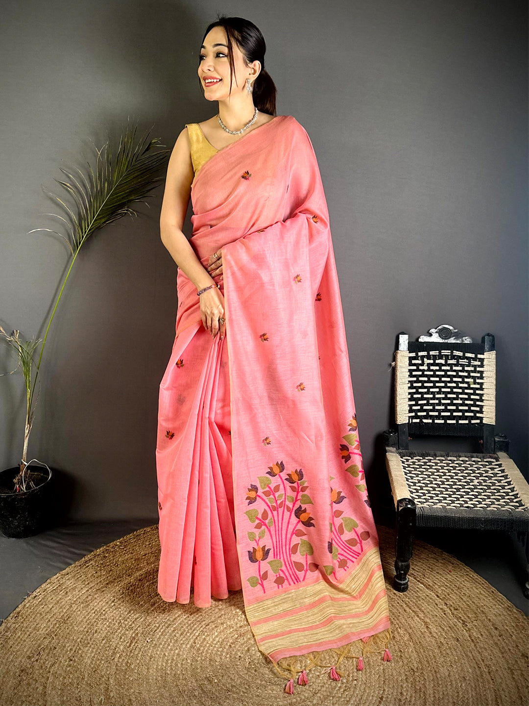 Pink Ghicha Minakari Weave Saree