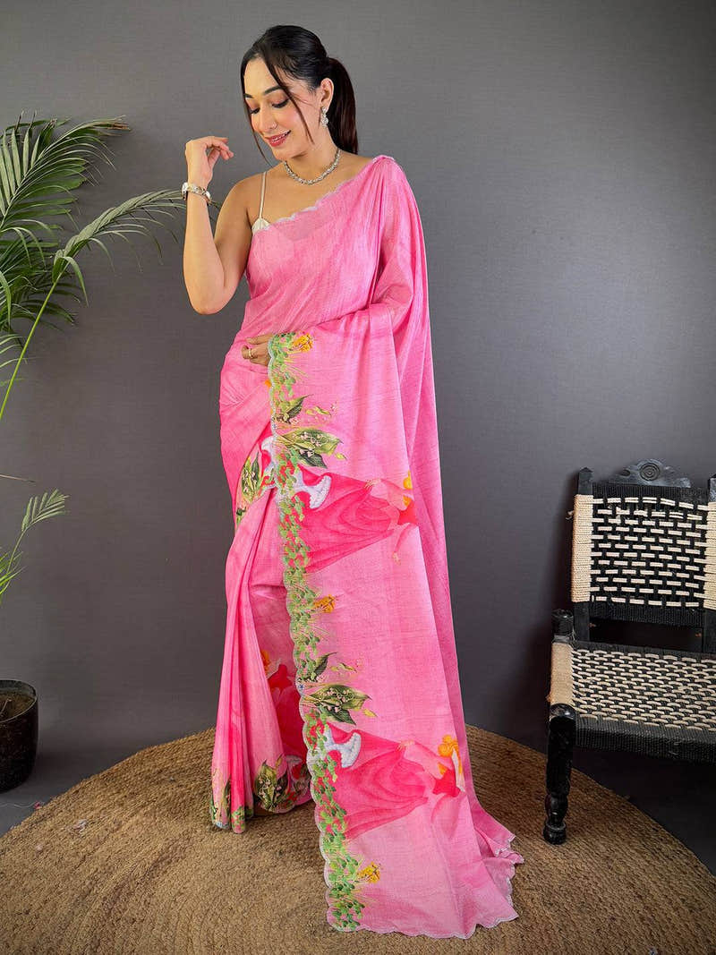 Heritage Barbie Digital Print Chinnon Saree