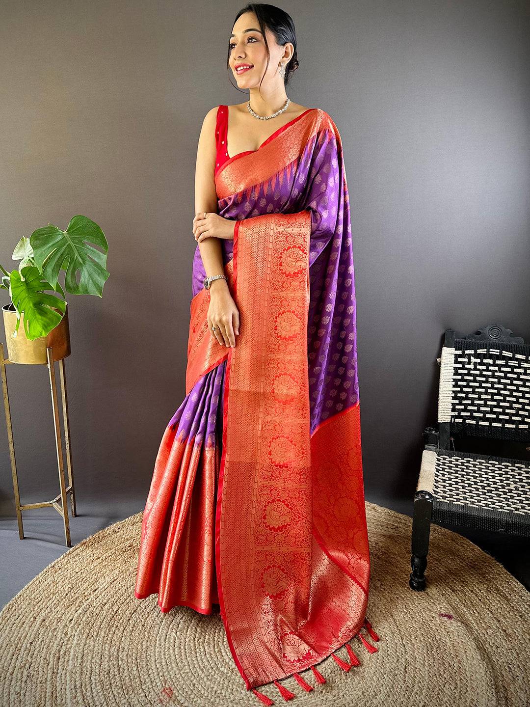 Wine Banarasi Zari Elegance Saree