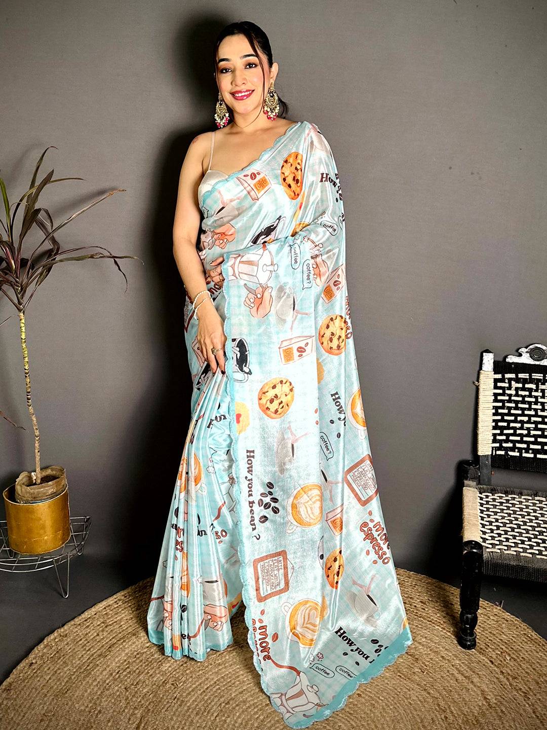 Elegant Diamond Work Chiffon Saree