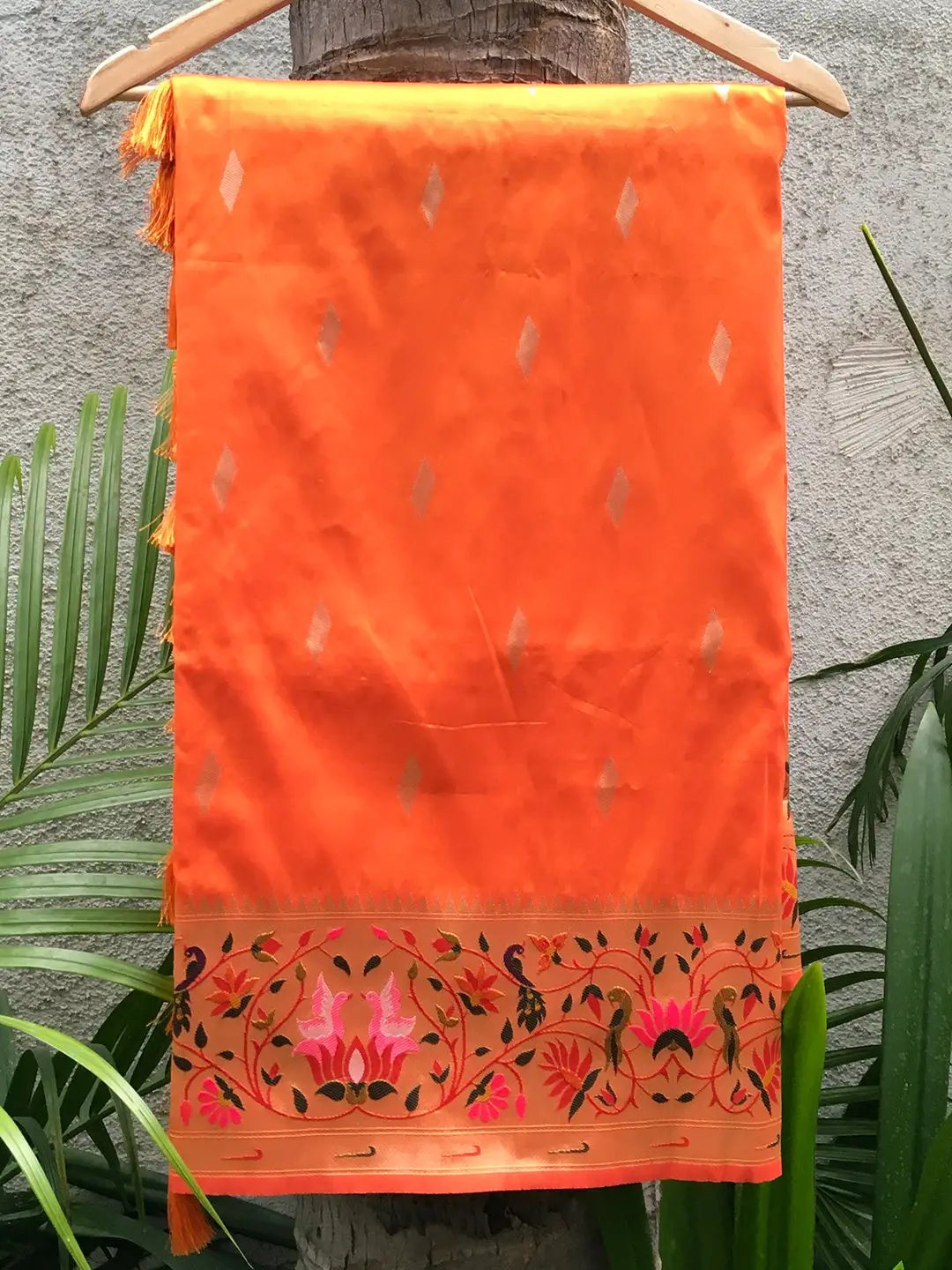 Orange Yevla Paithani Meenakari Saree