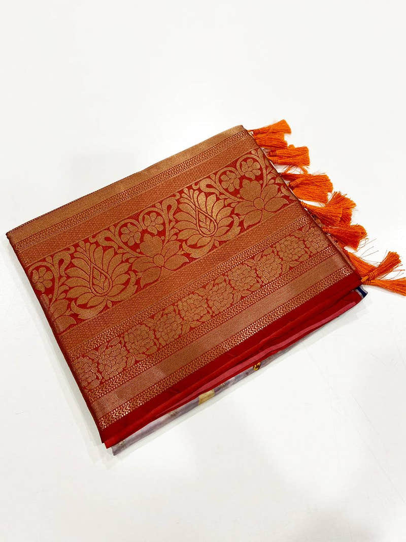 Vibrant Banarasi Floral Print Saree