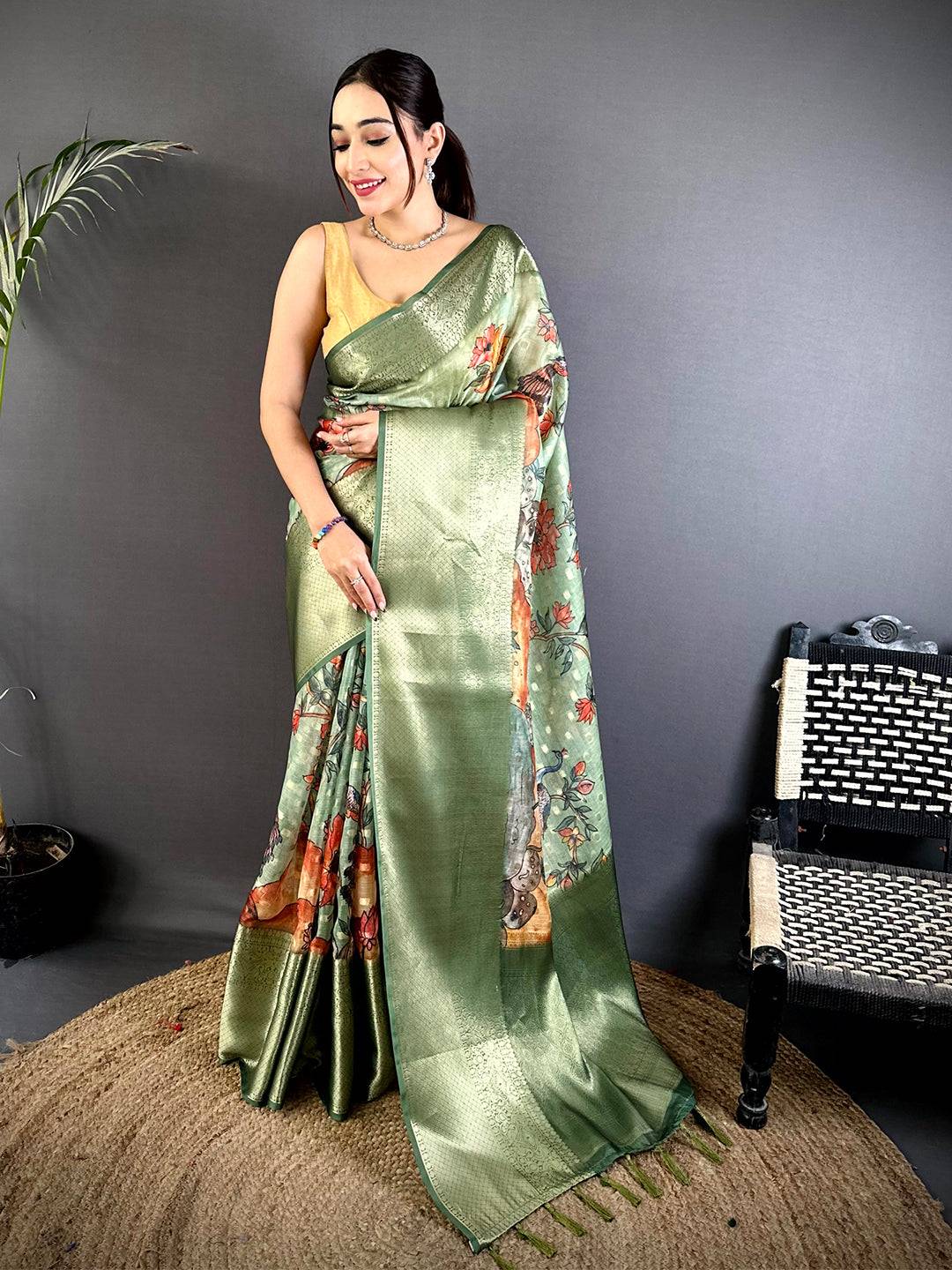 Ethnic Kota Doriya Kalamkari Printed Saree
