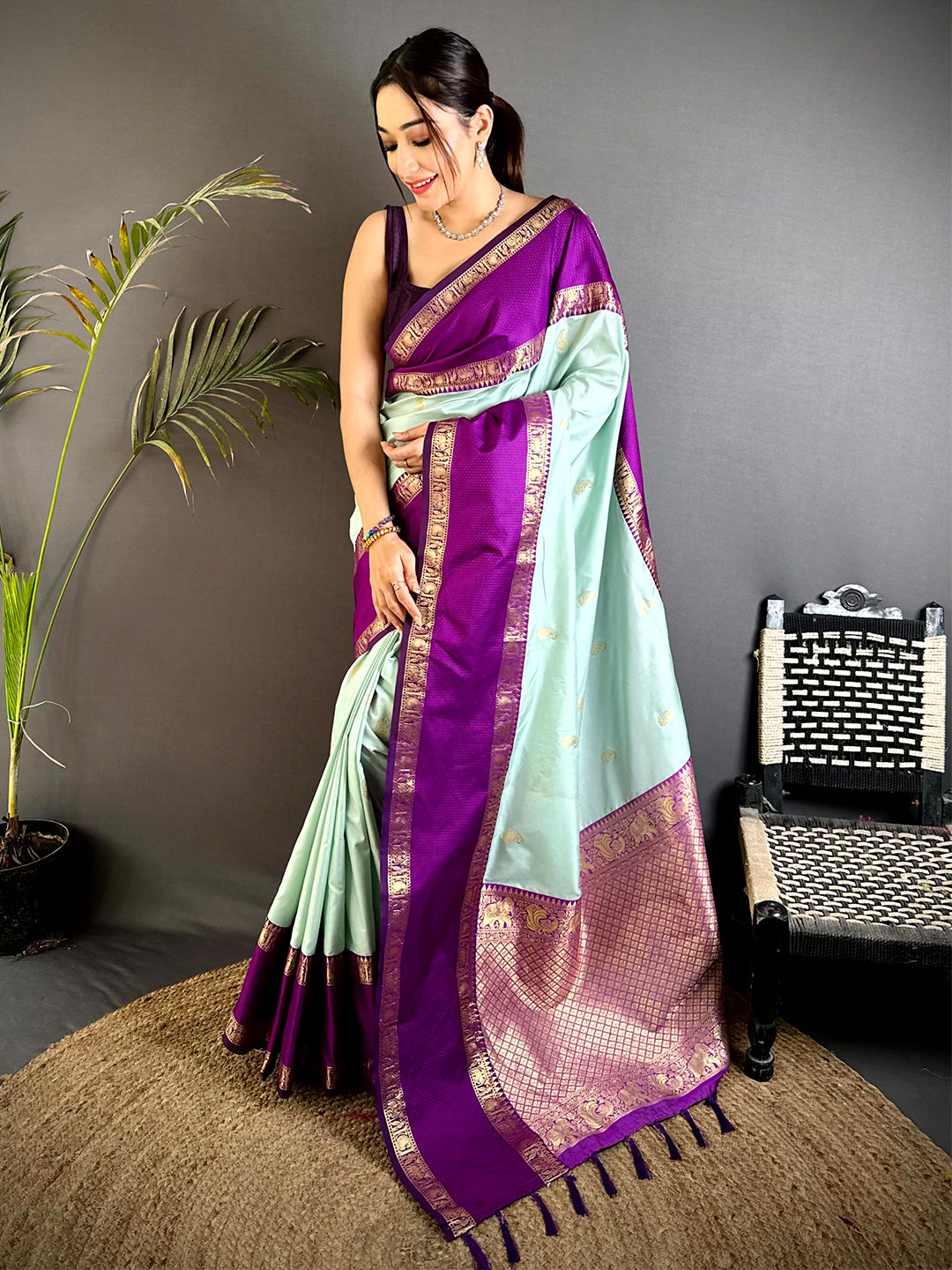 Mint Green Gadhwal Pure Soft Silk Saree
