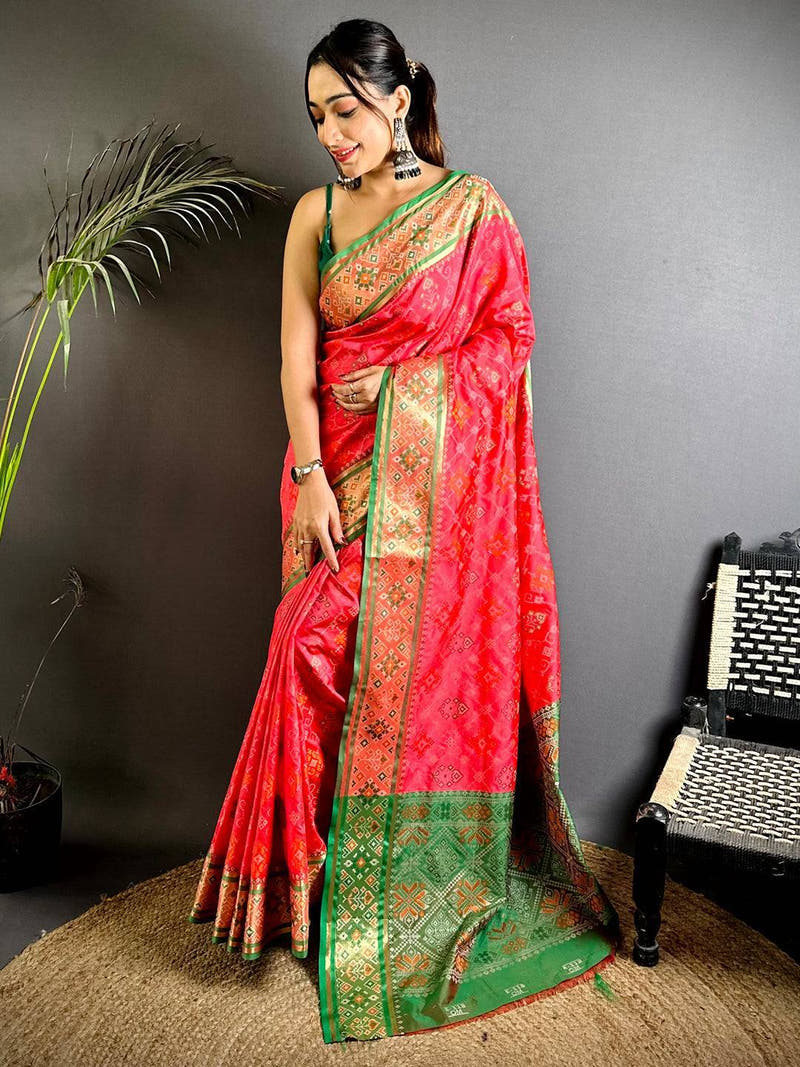 Gajri Pochampally Patola Soft Silk Saree